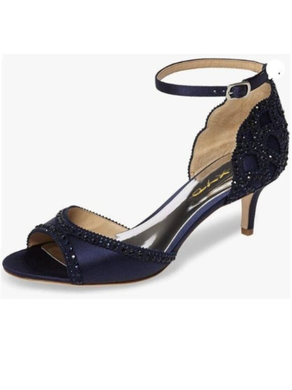 XYD Women's Sandals, Chic Peep Toe,  Kitten Low Heels, Rhinestone Studs Blue